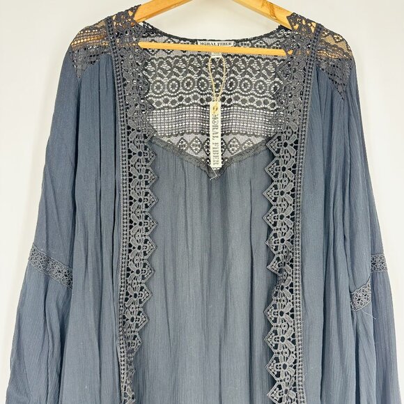 🔥SOLD🔥Moral Fiber Black Lace Scalloped Hem Open Front Flare Sleeve Cardigan  L - Picture 5 of 10